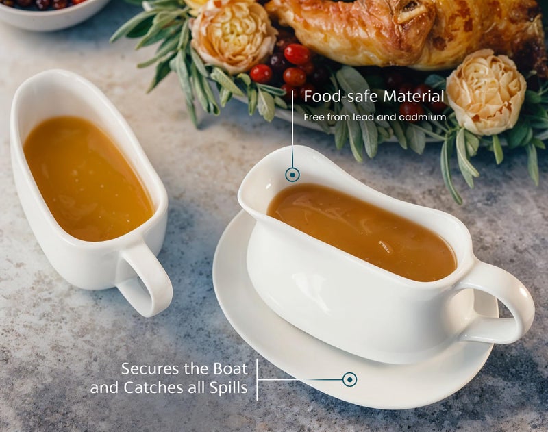 Kook Gravy Boat & Saucer, 17 oz, Ceramic Serving Dish, Dispenser with Tray for Sauces, Dressings and Creamer, Large Handle, Microwave and Dishwasher Safe, White (Classic Gravy Boat) - Image 3