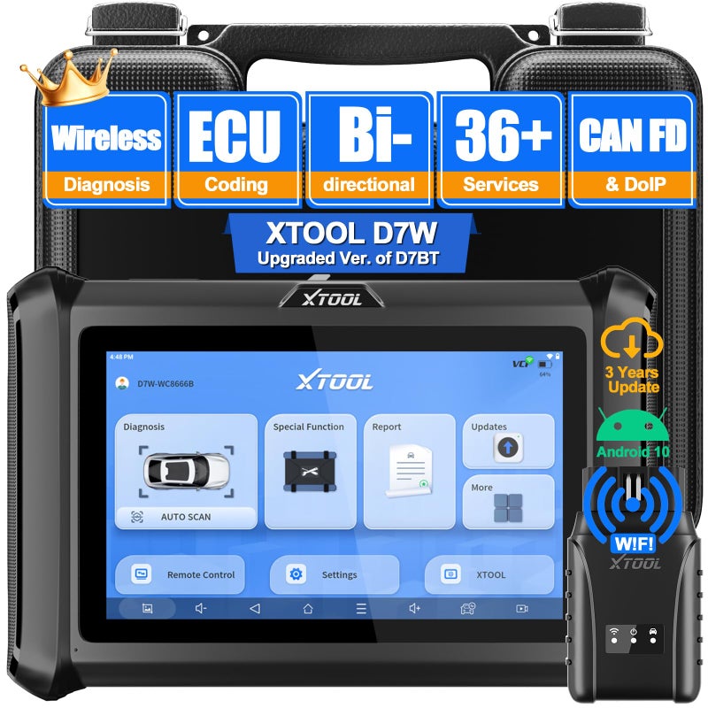 XTOOL XTOOL D7W OBD2 Scanner Diagnostic Tool 2025 Wireless Ver of D7D7SD7BT Bidirectional Scan Tool with ALL System Diagnostic PMI ECU Coding 39 Resets 3Year Updates CAN FDDoIP Scanner for Car