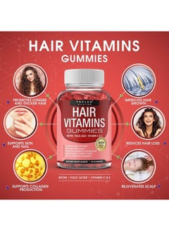 Toplux Hair Vitamins Gummies Supplement – Faster Hair Growth Gummy 5000mcg Biotin, Folic Acid, Vitamin C & E, Support Stronger & Thicker Hair, Skin, Nails, Non-GMO, for Men Women, 60 Berry Flavored Gummies  - Image 2