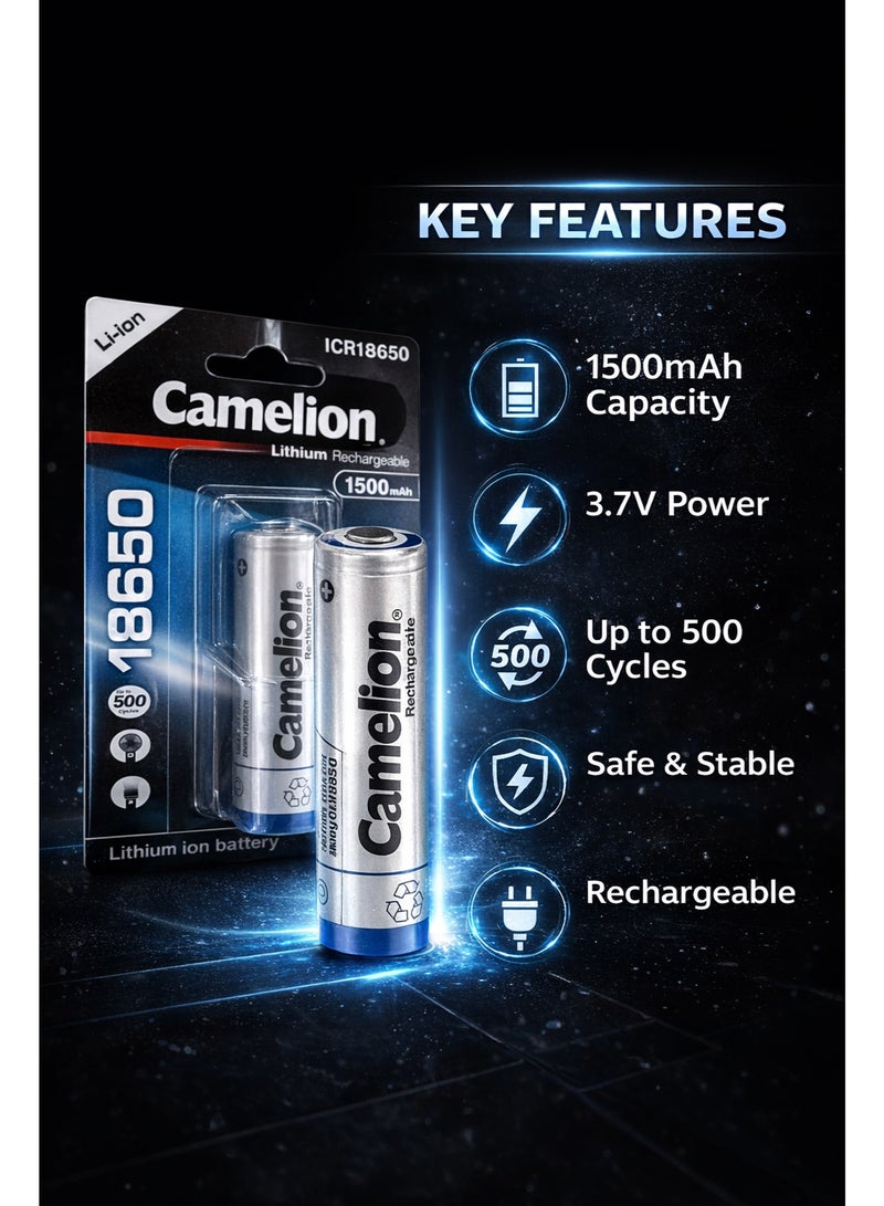 Camelion ICR18650 Rechargeable Battery 1500mAh 3.7V – Lithium Ion Battery for Flashlight, Toys, Camera, Power Bank & 18650 Devices - Image 3
