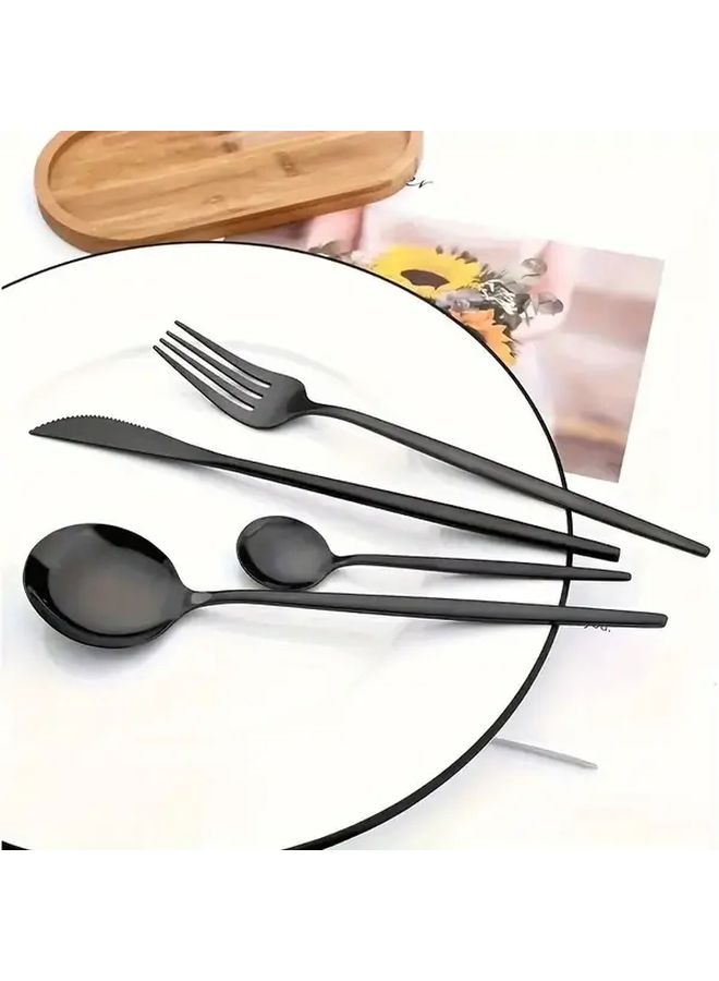 8 Piece Black Cutlery Set Portuguese Style Stainless Steel Dinner Knife Fork Spoon - Image 2