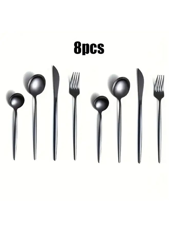 8 Piece Black Cutlery Set Portuguese Style Stainless Steel Dinner Knife Fork Spoon - Image 1