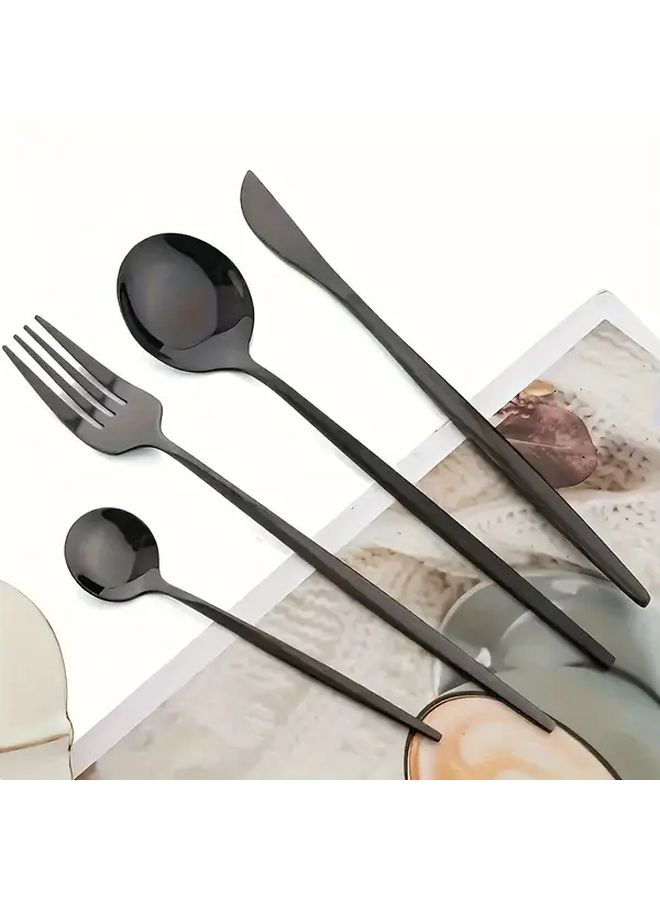8 Piece Black Cutlery Set Portuguese Style Stainless Steel Dinner Knife Fork Spoon - Image 4