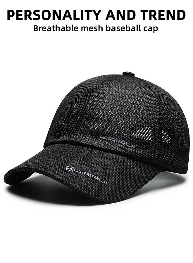 كاي روي قبعة بيسبول شبكية، قبعة قابلة للتعديل وجيدة التهوية، قبعة للنساء والرجال، قبعة سريعة الجفاف، قبعة سائق كاجوال، قبعة شبكية كاجوال ذات قمة مدببة، أسود - Image 2