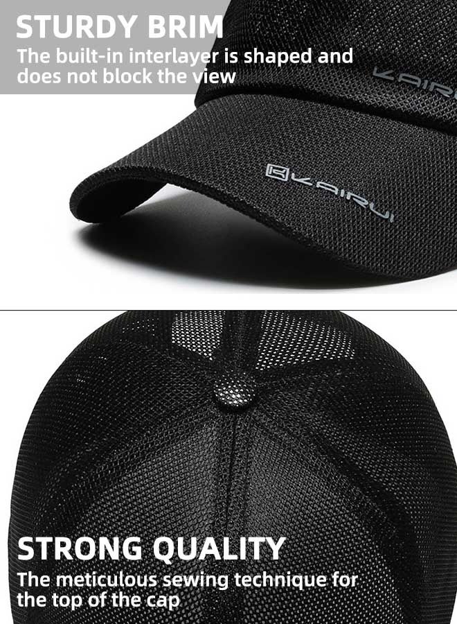 كاي روي قبعة بيسبول شبكية، قبعة قابلة للتعديل وجيدة التهوية، قبعة للنساء والرجال، قبعة سريعة الجفاف، قبعة سائق كاجوال، قبعة شبكية كاجوال ذات قمة مدببة، أسود - Image 3