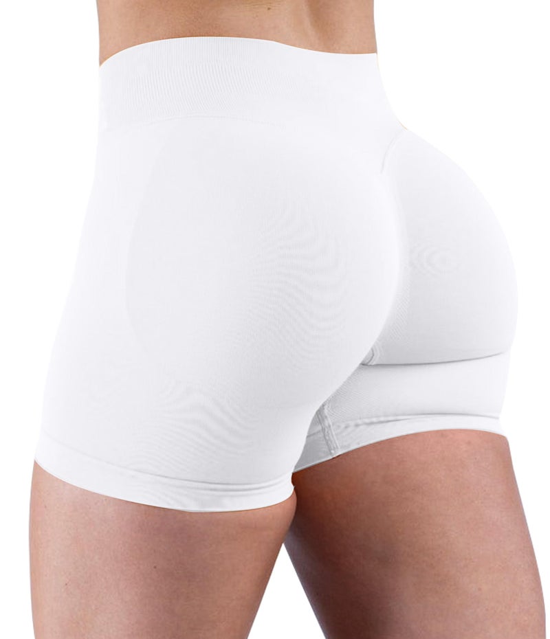 Unthewe Womens Workout Seamless Scrunch Butt Lifting Shorts High Waisted Tummy Control Gym Yoga Shorts(U516-White-S) - Image 5