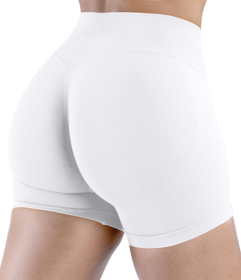 Unthewe Womens Workout Seamless Scrunch Butt Lifting Shorts High Waisted Tummy Control Gym Yoga Shorts(U516-White-S) - Image 4