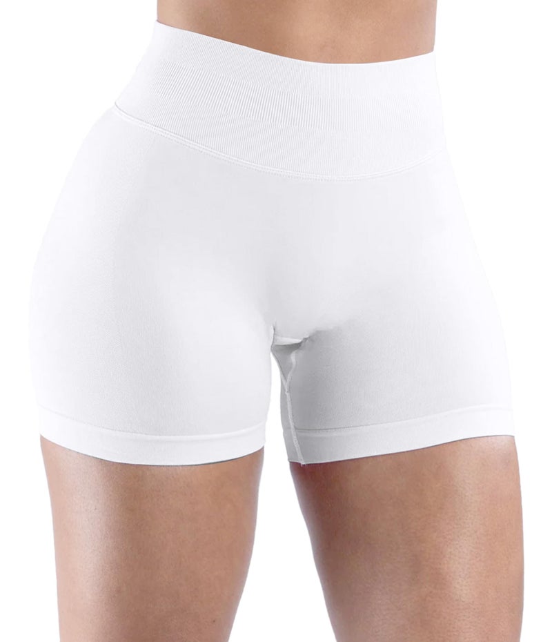 Unthewe Womens Workout Seamless Scrunch Butt Lifting Shorts High Waisted Tummy Control Gym Yoga Shorts(U516-White-S) - Image 2