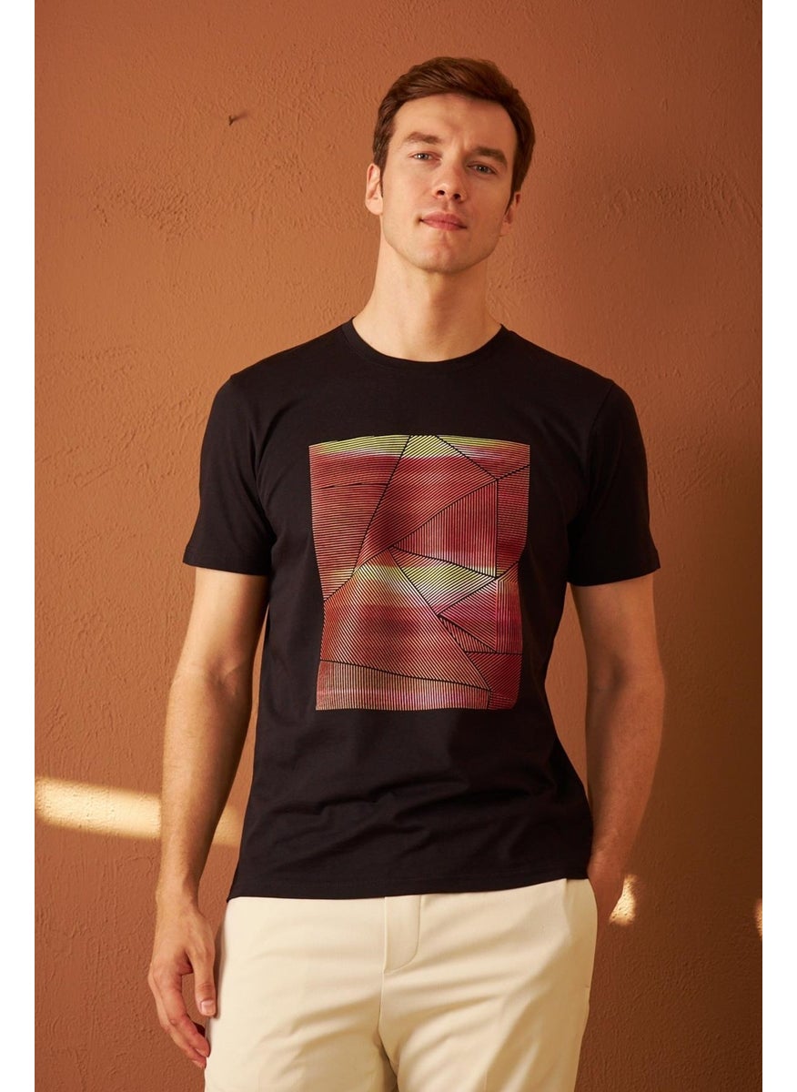 Odelon Men's Comfort Fit Printed Cotton T-Shirt Black MARS17  - Image 1