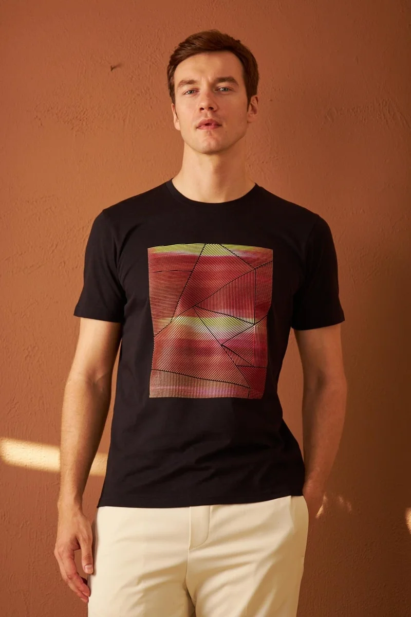 Odelon Men's Comfort Fit Printed Cotton T-Shirt Black MARS17