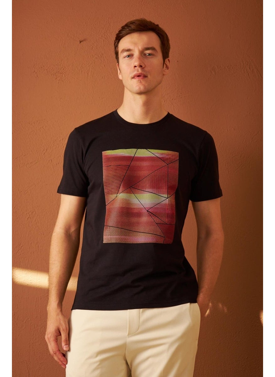 Odelon Men's Comfort Fit Printed Cotton T-Shirt Black MARS17  - Image 4