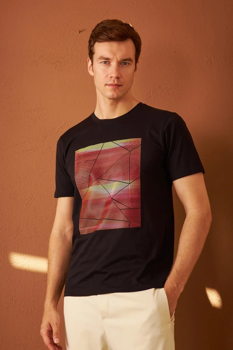 Odelon Men's Comfort Fit Printed Cotton T-Shirt Black MARS17