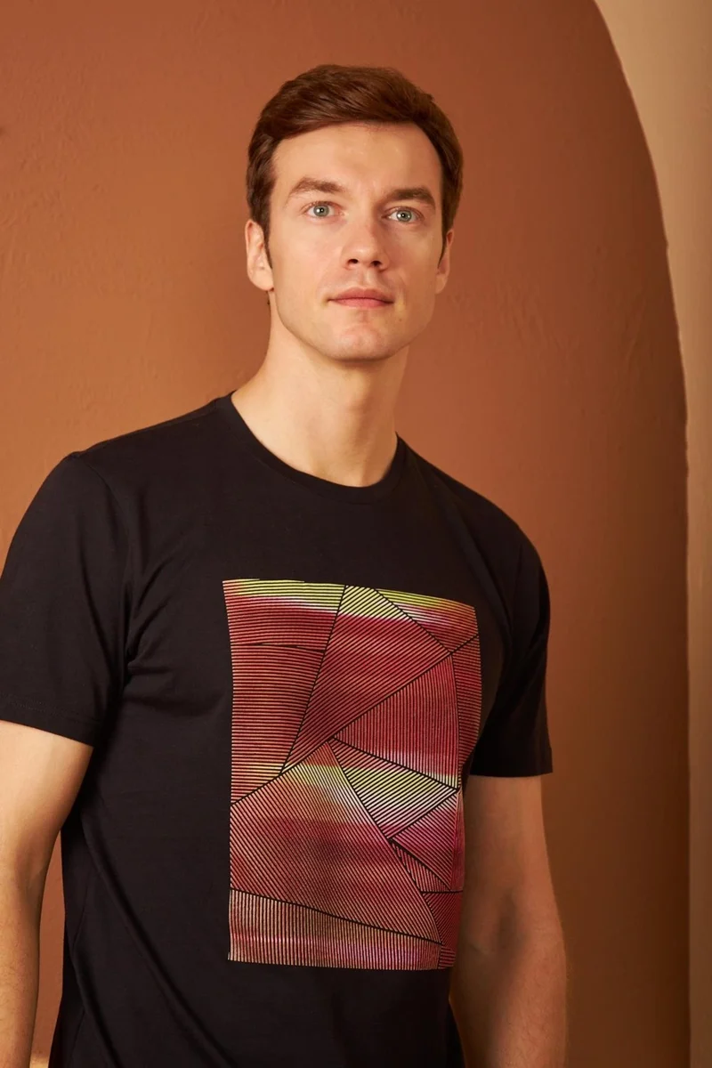Odelon Men's Comfort Fit Printed Cotton T-Shirt Black MARS17