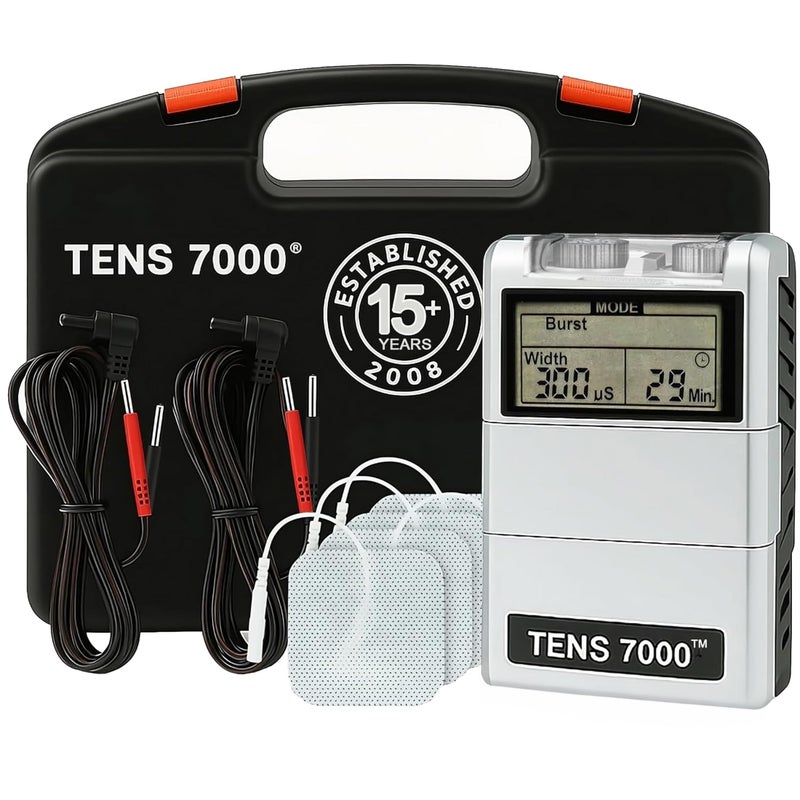 TENS 7000 جهاز TENS 7000 الرقمي مع الملحقات - آلة تحفيز العضلات لتخفيف آلام الظهر، عرق النسا، الرقبة، الأعصاب، الكتف، الورك، الكوع، وتخفيف آلام العضلات - Image 1