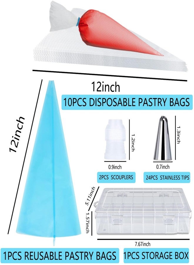 GZMAISULEE 40PCS Piping Bags and Tips Set 12 Inch Pastry Bags Cakes Decorating Kit Supplies, 10 Icing Bags Disposable with 1 Reusable Piping Bags, 24 Frosting Tips, 2 Couplers, 1 Storage Box - Image 2