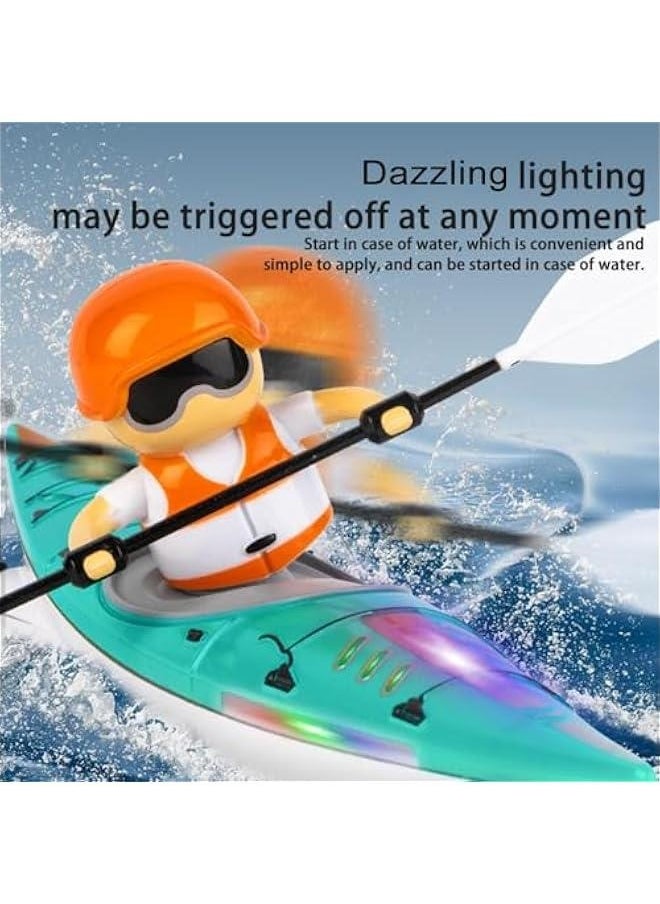 قارب RC للأطفال، قارب تحكم عن بُعد مزود بأضواء LED، قارب كاياك RC مُحاكى بتردد 2.4GHz مع مجداف للبحيرات والأنهار والمسابح وحمامات الاستحمام، ألعاب مائية متوازنة للأولاد والبنات (أخضر)  - Image 4