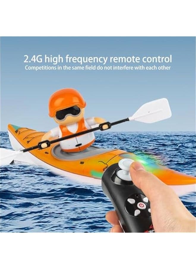 قارب RC للأطفال، قارب تحكم عن بُعد مزود بأضواء LED، قارب كاياك RC مُحاكى بتردد 2.4GHz مع مجداف للبحيرات والأنهار والمسابح وحمامات الاستحمام، ألعاب مائية متوازنة للأولاد والبنات (أخضر)  - Image 3