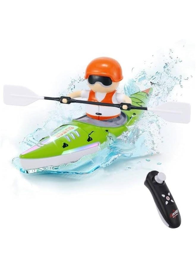 قارب RC للأطفال، قارب تحكم عن بُعد مزود بأضواء LED، قارب كاياك RC مُحاكى بتردد 2.4GHz مع مجداف للبحيرات والأنهار والمسابح وحمامات الاستحمام، ألعاب مائية متوازنة للأولاد والبنات (أخضر)  - Image 1