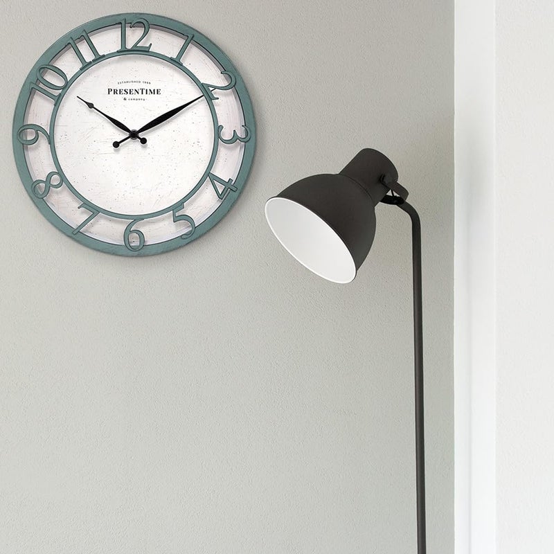 Presentime & Co 13" Farmhouse Series Wall Clock, Shiplap Style, Silent No Ticking, Coastal Clock, Raised 3D Arabic Numeral, Aged Teal Finish - Image 5