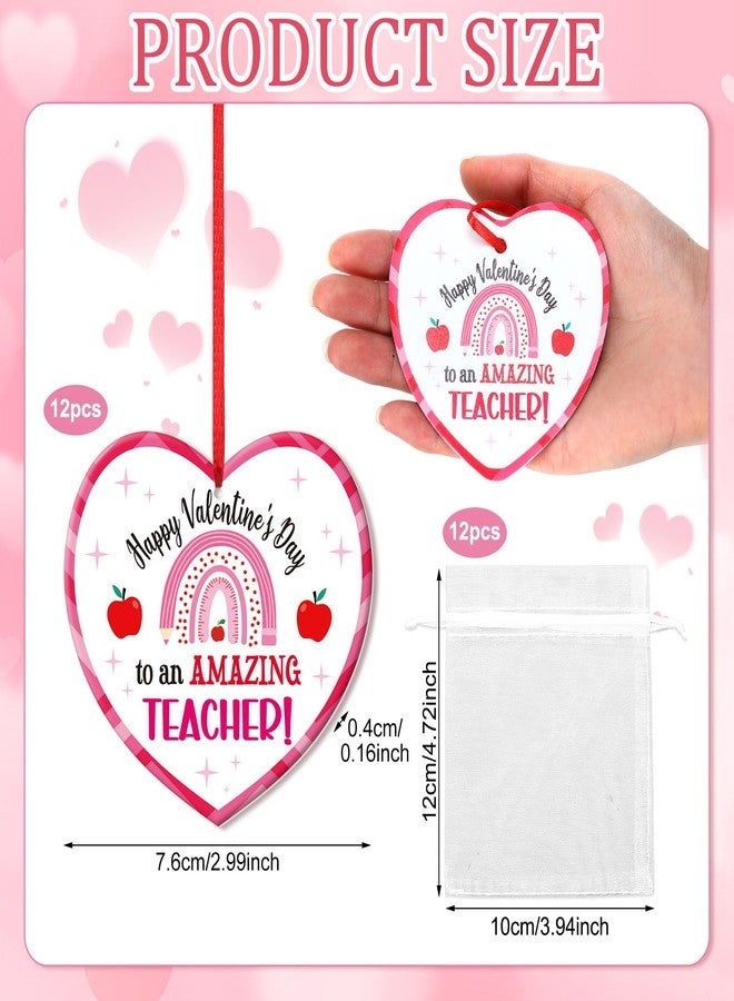 Vercraft 12 Set Teacher Gifts Valentine's Day Ornaments Ceramic Best Teacher Heart Ornament Gift Gold Rope Organza Bag Valentines Day Hanging Gift for Christmas Tree Thank You Appreciation Decoration - Image 5