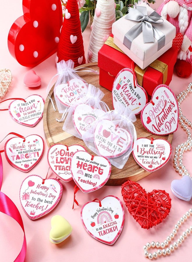 Vercraft 12 Set Teacher Gifts Valentine's Day Ornaments Ceramic Best Teacher Heart Ornament Gift Gold Rope Organza Bag Valentines Day Hanging Gift for Christmas Tree Thank You Appreciation Decoration - Image 4