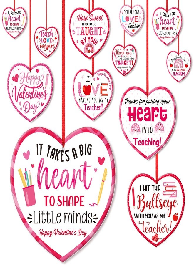 Vercraft 12 Set Teacher Gifts Valentine's Day Ornaments Ceramic Best Teacher Heart Ornament Gift Gold Rope Organza Bag Valentines Day Hanging Gift for Christmas Tree Thank You Appreciation Decoration - Image 1