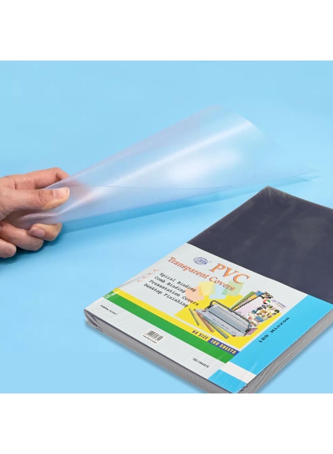 FIS PVC Transparent Cover, A4 Size(210x297mm), 180 Micron Thickness, Packet of 100 Sheets, Clear Transparent View, Best for Binding & Presentation Covers-FSCI18A4CLN - Image 1