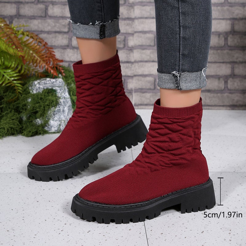 Plus Size Fashion Boots Women'S New Elastic Fly-Knit Thick-Soled Socks Boots Casual Low-Barrel Martin Boots - Image 1