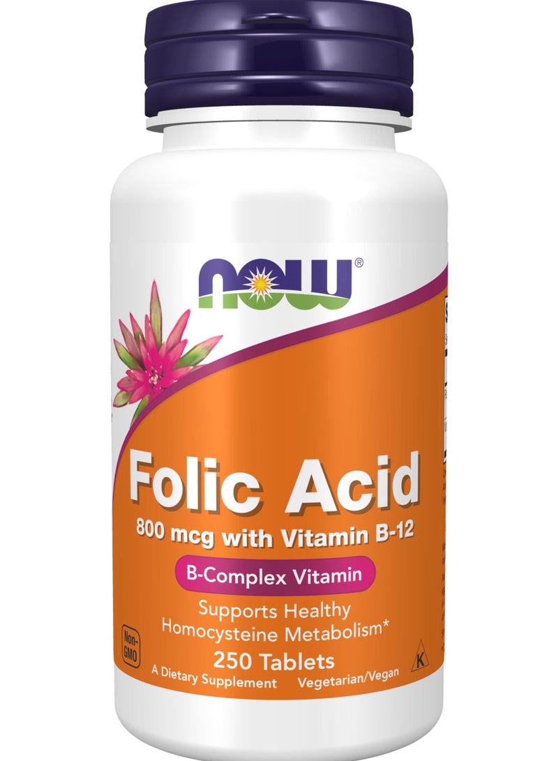 حمض الفوليك 800 ميكروجرام مع فيتامين ب-12، 250 قرصًا