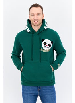 Men Hooded Embroidered Long Sleeves Sweatshirt, Green