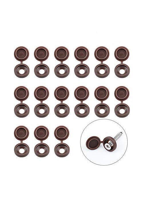 INCREWAY INCREWAY Screw Covers 100pcs Brown Plastic Screw Cap Hinged Fold Over Caps Rubber Dust Washer Flip Tops with Storage Box Brown 