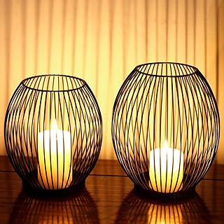 SUJUN Matte Black Oval Candle Holders Set of 2 - Vintage Decorative Candle Stand for Indoor Outdoor, Events, Parties, - Image 1