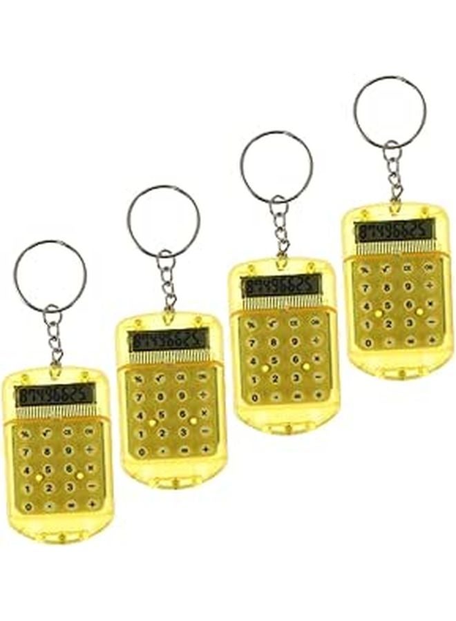 4pcs Mini Ring Shaped Keychain Calculator Portable Pocket For Students Yellow - Image 1