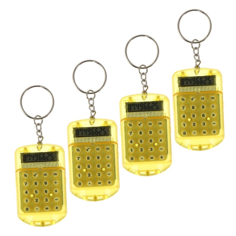 4pcs Mini Ring Shaped Keychain Calculator Portable Pocket For Students Yellow - Image 2