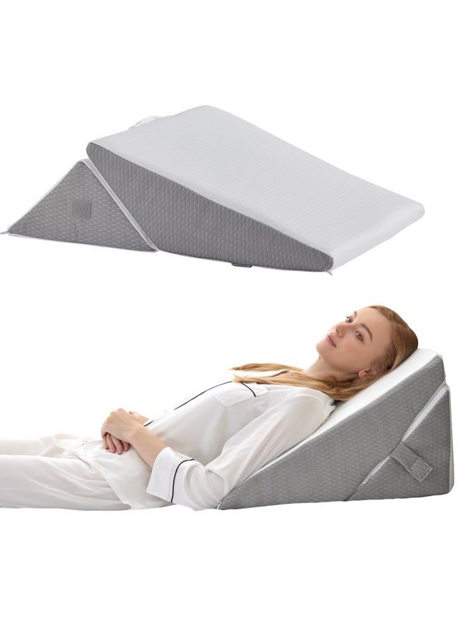 Bedluxe Wedge Pillow for Sleeping, Adjustable 9&12 Inch Foldable Bed Wedge Pillow Set, Orthopedic Memory Foam Triangle Pillows Wedge, 7-in-1 Elevated Pillows for Leg and Back Support, White/Grey - Image 1