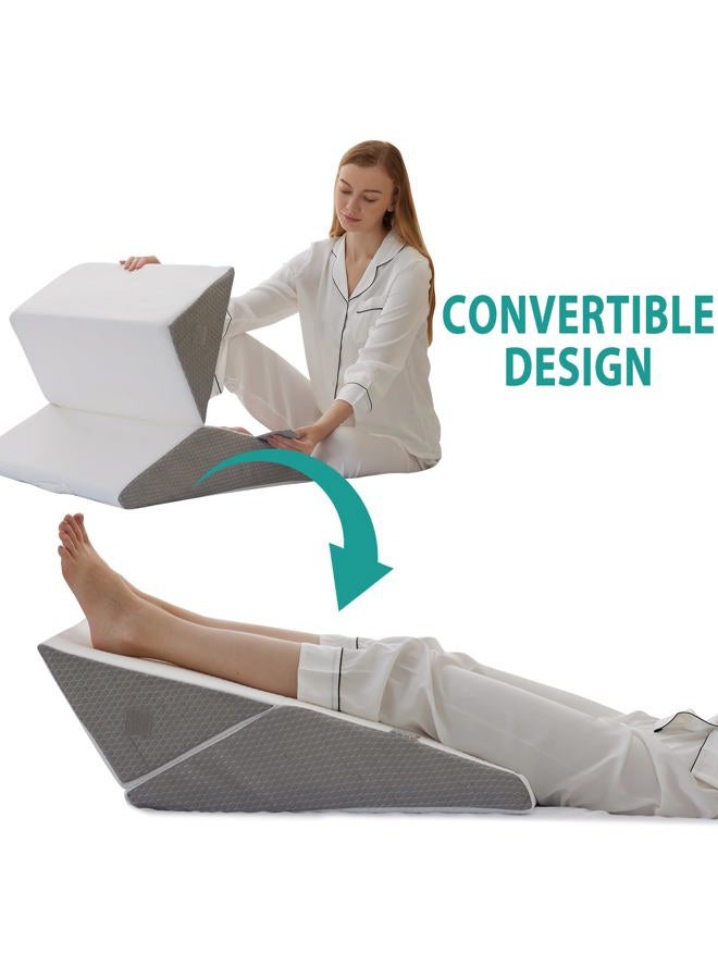 Bedluxe Wedge Pillow for Sleeping, Adjustable 9&12 Inch Foldable Bed Wedge Pillow Set, Orthopedic Memory Foam Triangle Pillows Wedge, 7-in-1 Elevated Pillows for Leg and Back Support, White/Grey - Image 4