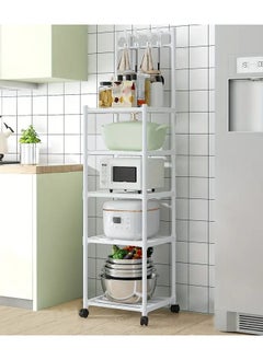 MT 5 Layer Storage Rack , Five Tier Movable Storage Rack with Hooks and 4 Universal 360 Degree Wheels , Multipurpose Storage Shelf for Kitchen , Room or Bathroom  - Image 1