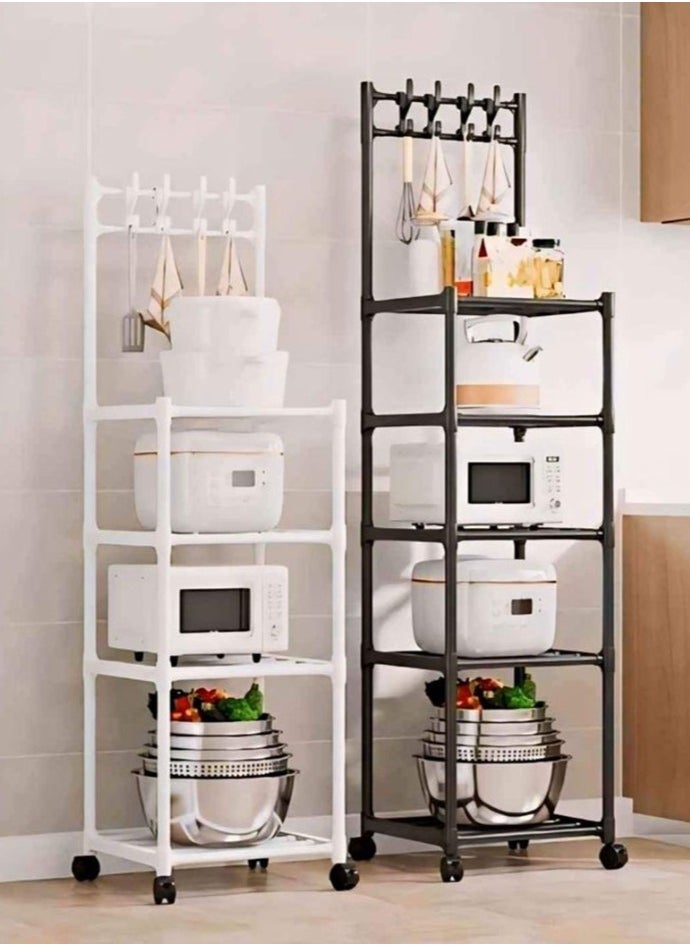 MT - 5 Layer Storage Rack , Five Tier Movable Storage Rack with Hooks and 4 Universal 360 Degree Wheels , Multipurpose Storage Shelf for Kitchen , Room or Bathroom - Image 1