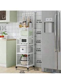 MT 5 Layer Storage Rack , Five Tier Movable Storage Rack with Hooks and 4 Universal 360 Degree Wheels , Multipurpose Storage Shelf for Kitchen , Room or Bathroom  - Image 2