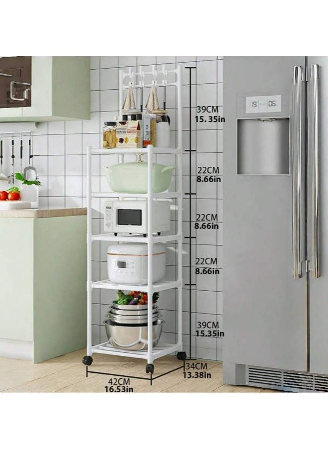 MT - 5 Layer Storage Rack , Five Tier Movable Storage Rack with Hooks and 4 Universal 360 Degree Wheels , Multipurpose Storage Shelf for Kitchen , Room or Bathroom - Image 1