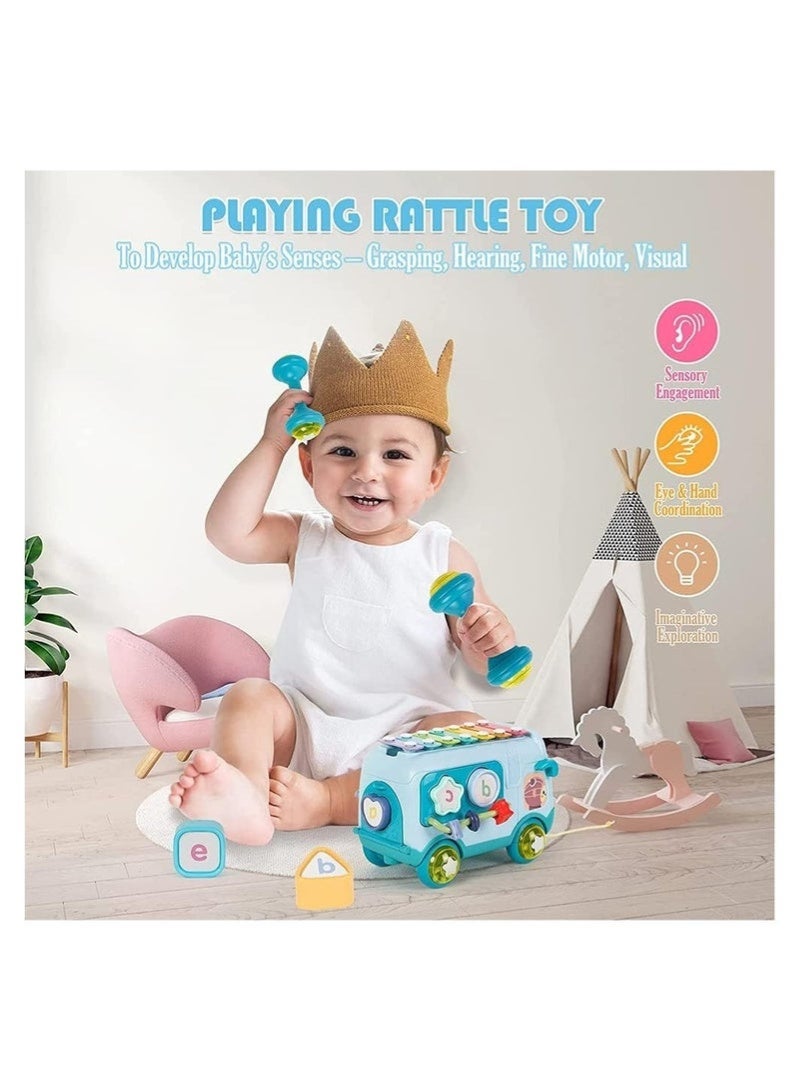 YelaJoy Intellectual School Bus Baby Toy, Xylophone Music Bus Toys Toddler, Push Pull Bus Toy Shape Sorter, Activity Bus Toy Early Education for Girls and Boys, Kids Birthday Favors (Blue) - Image 4