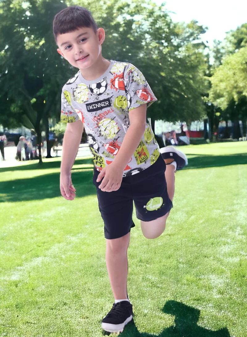 victor and jane Victor & Jane Boys' Comfortable 2-Piece T-Shirt & Shorts Set (2-8 Years)- Multicolor, 100% Cotton