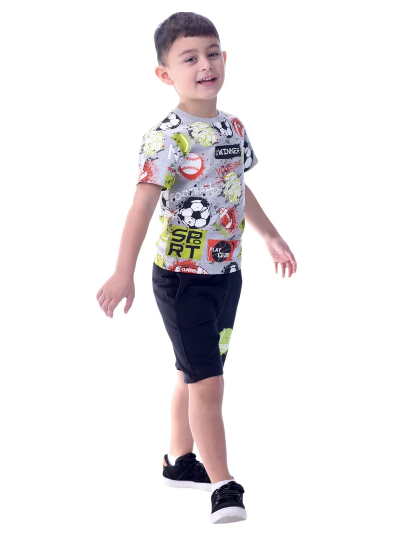 victor and jane Victor & Jane Boys' Comfortable 2-Piece T-Shirt & Shorts Set (2-8 Years)- Multicolor, 100% Cotton