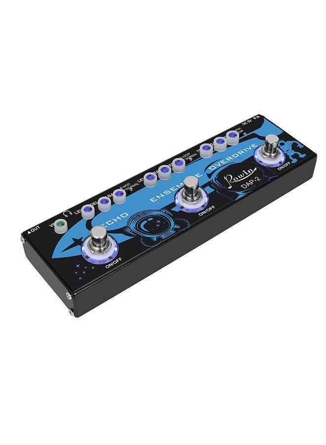 Generic ROWIN 3-in-1 Guitar Multi Effects Pedal Echo/Ensemble/Overdrive Aluminum Alloy Shell with True Bypass Function Portable Electric Guitar Effect Pedal DC 9V 6.35mm Input/Output Interface  - Image 1