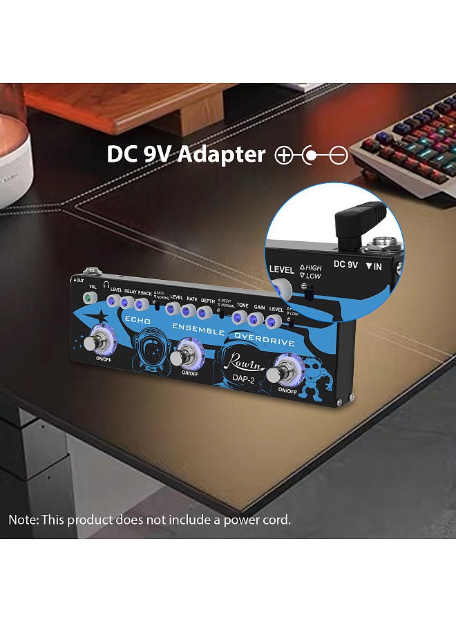 Generic ROWIN 3-in-1 Guitar Multi Effects Pedal Echo/Ensemble/Overdrive Aluminum Alloy Shell with True Bypass Function Portable Electric Guitar Effect Pedal DC 9V 6.35mm Input/Output Interface  - Image 2