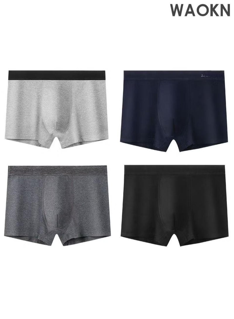 WAOKN 4 * PACK Men's Pure Cotton Underwear, Graphene antibacterial Crotch Bottom Fabric, Skin Friendly, Breathable and Comfortable, Moisture-Wicking Cotton Boxer Briefs U-shaped Comfortable Breathable Underwear Fashion Men's Boxer Briefs - Image 1