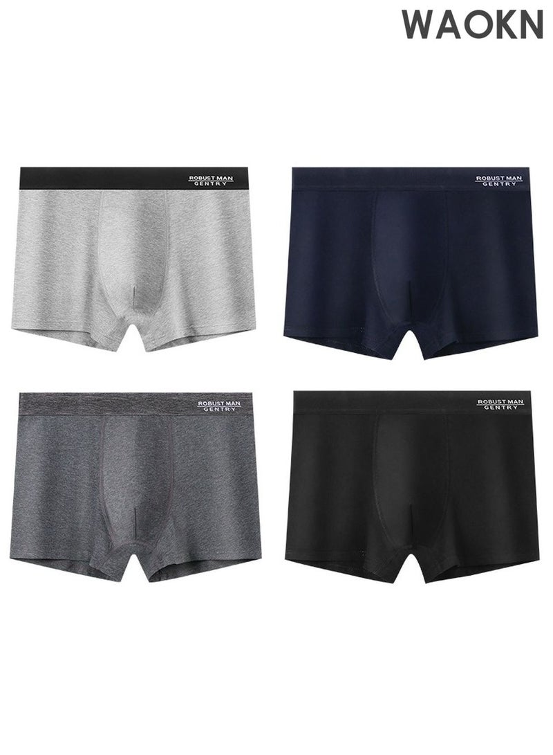 WAOKN 4 * PACK Men's Pure Cotton Underwear, Graphene antibacterial Crotch Bottom Fabric, Skin Friendly, Breathable and Comfortable, Moisture-Wicking Cotton Boxer Briefs U-shaped Comfortable Breathable Underwear Fashion Men's Boxer Briefs - Image 1