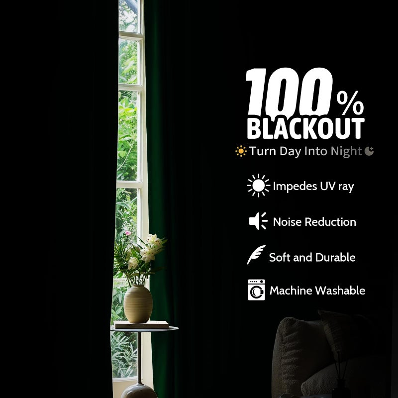 COSVIYA Dark Green 100% Blackout Curtains for Bedroom with White Back  2 Thick Layers Full Room Darkening Thermal Insulated Grommet Window Drapes  52x84 Inch  2 Panels - Image 2
