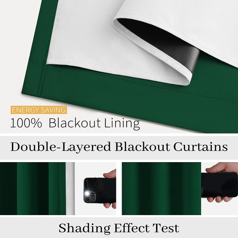 COSVIYA Dark Green 100% Blackout Curtains for Bedroom with White Back  2 Thick Layers Full Room Darkening Thermal Insulated Grommet Window Drapes  52x84 Inch  2 Panels - Image 3