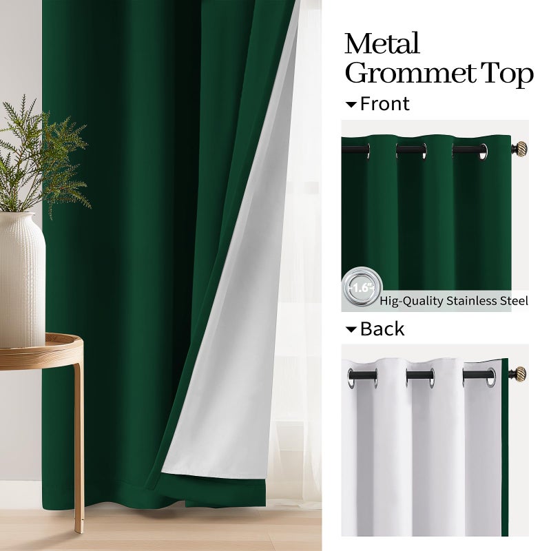 COSVIYA Dark Green 100% Blackout Curtains for Bedroom with White Back  2 Thick Layers Full Room Darkening Thermal Insulated Grommet Window Drapes  52x84 Inch  2 Panels - Image 4